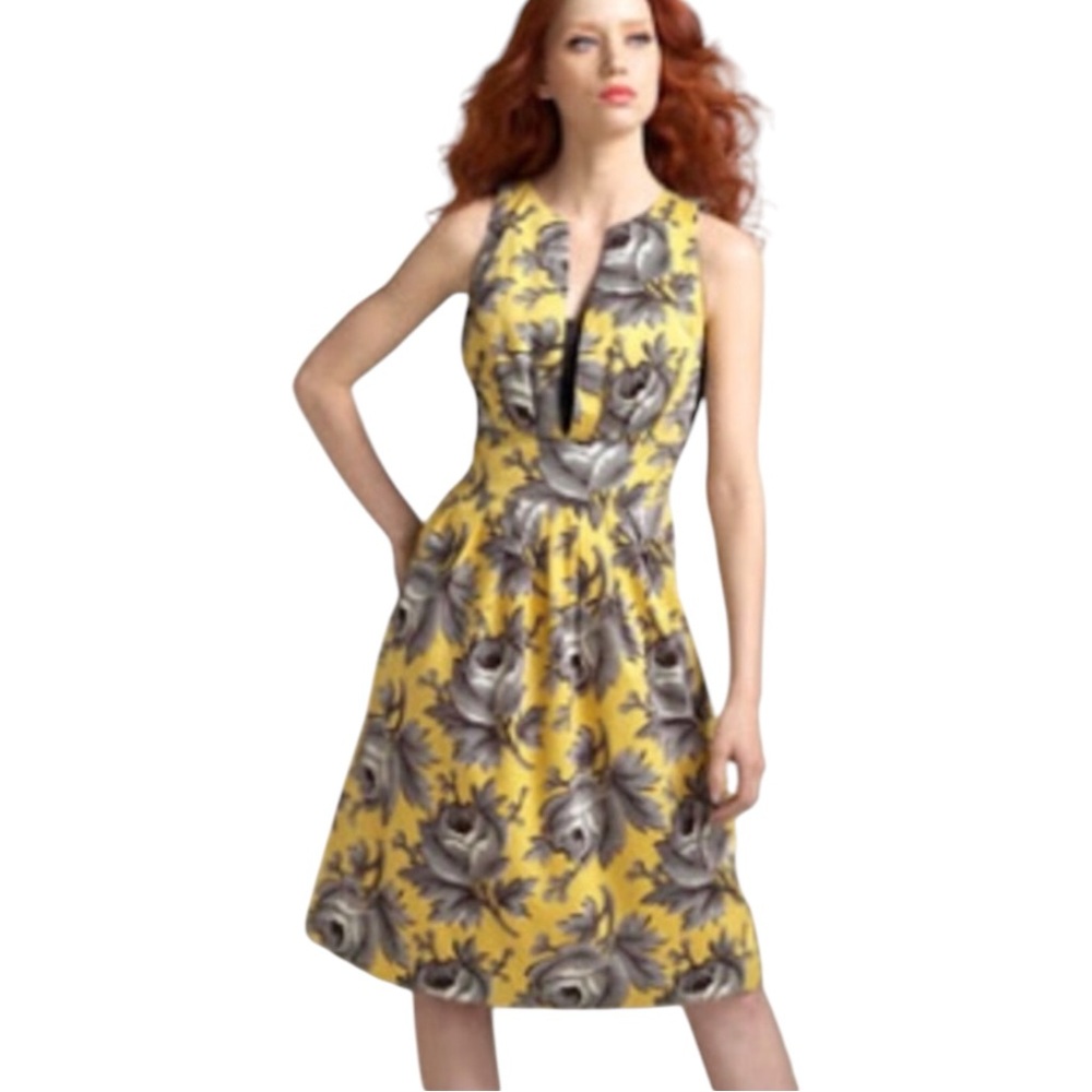 Anthropologie Leifsdottir dress floral Yellow brown a-line women’s size 10